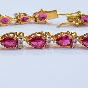 8.20Ct Pear Cut Simulated Ruby Tennis Bracelet 14K Yellow Gold Plated