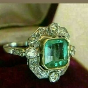 Vintage Engagement Antique Ring 14K White Gold Over 3.2 Ct Green Asscher Diamond