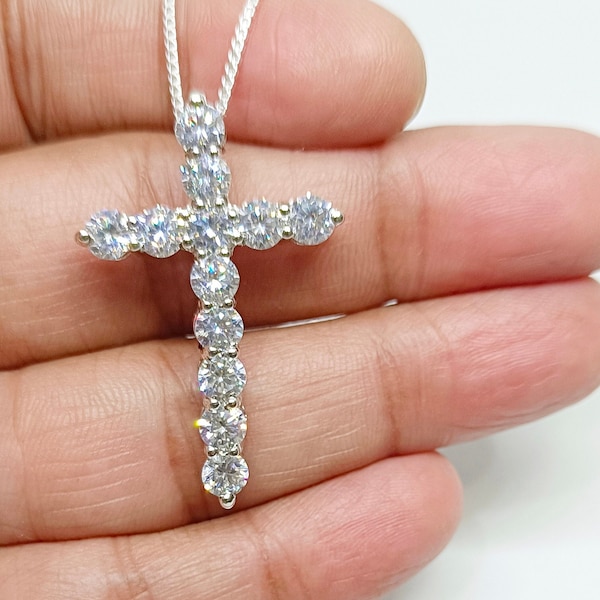 2,50 ct Rundschliff-Diamant-Kreuz-Anhänger-Halskette, 18-Zoll-Kette, 14-karätiges Weißgold-Finish, Solitär-Diamant-Kreuz-Halskette, Jesus-Kreuz-Halskette