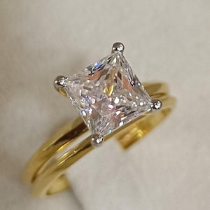 14k Solid Yellow Gold Over Ring Simulated  Princess Cut Wedding Set Ring, Bridal Set Ring, Princess Cut Engagement Ring Set, Solitaire Ring