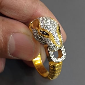 1.80CT Round Cut Simulated Diamond 14K Yellow Gold Finish  Panther Head Ring, Pave Diamond Animal Statement Ring
