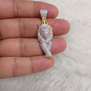 Löwenkopf Iced Out Anhänger, 14K Gold über 925 Silber, Hip Hop Tierschmuck