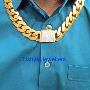 Iced Out Cuban Link Chain: 14k Gold Plated Simulated Diamond Necklace