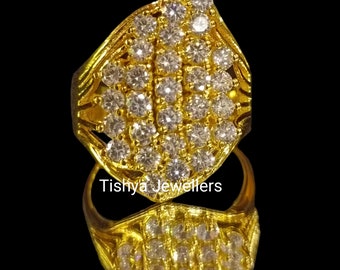 Huge 2.50 Carat Diamond Cluster 10K Yellow Gold Over 925 Silver Cocktail Ring