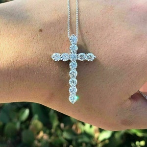 2.50 Ct Round Cut Diamond Cross Pendant Necklace 18" Chain 14k White Gold Finish, Solitaire Necklace,diamond cross necklace,jesus necklace