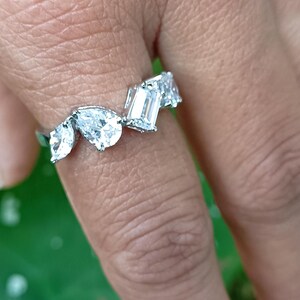 Simulierter Diamant Verlobungsring: Sterling Silber Multi-Shape Offenes Band