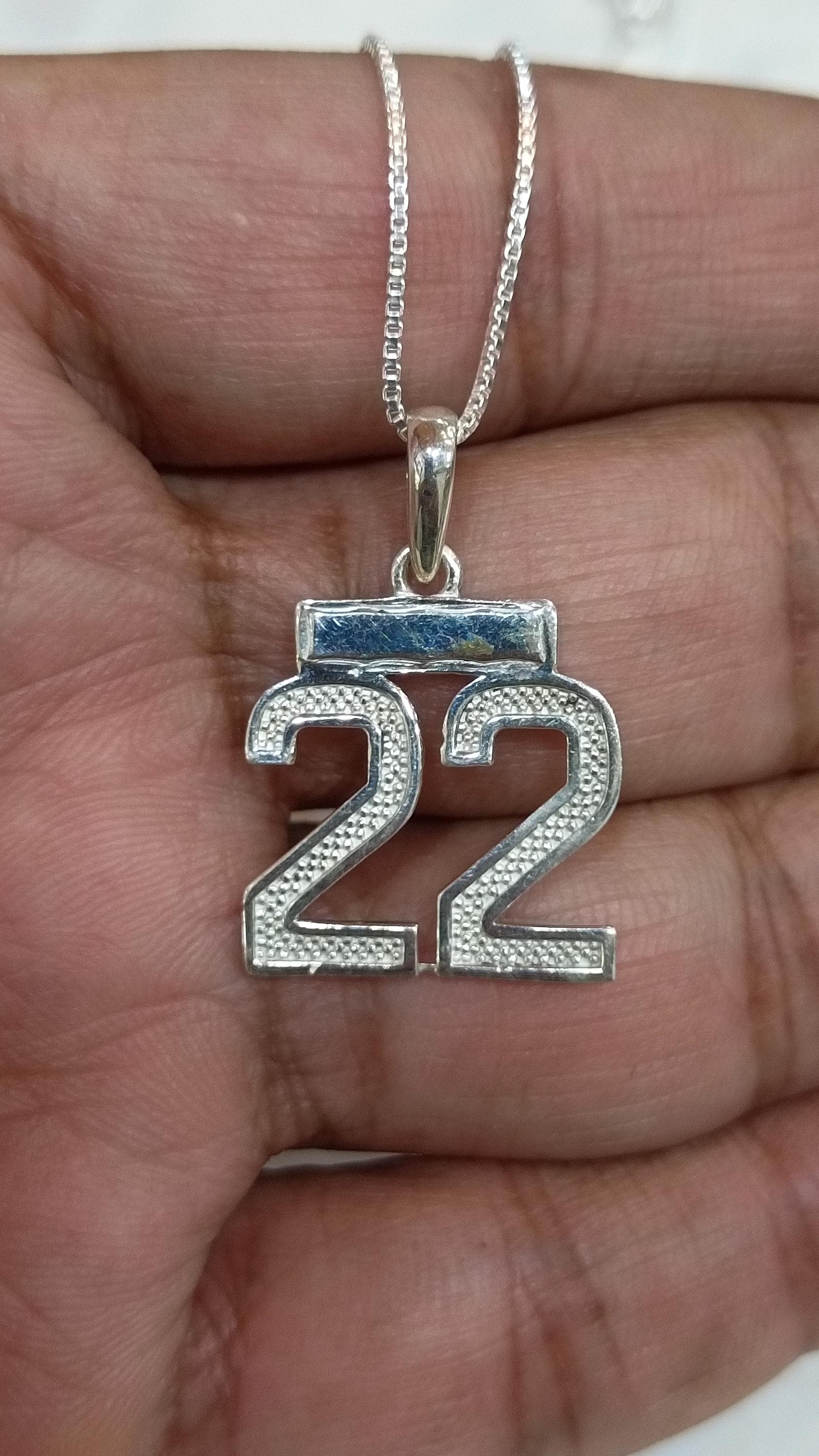 Sterling Silver Number '22' Charm Pendant Necklace - Diamond Cut