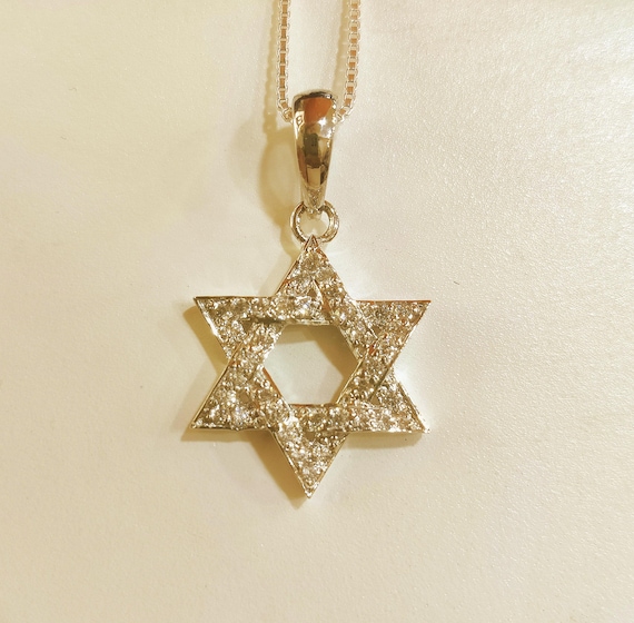 Star of David Pendant: 0.40ct Simulated Diamond, 14k White Gold Plated Necklace