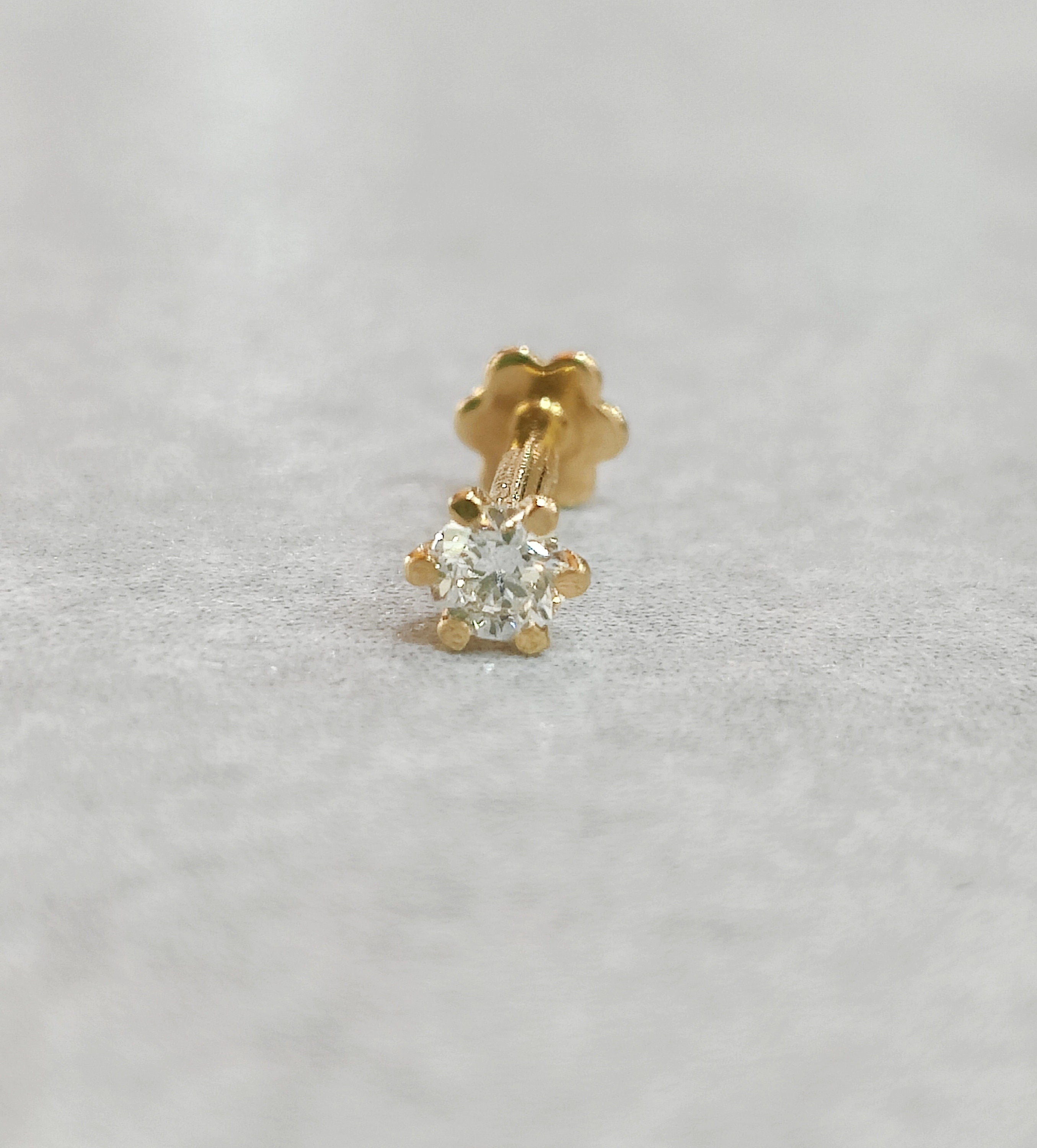 Anneau De Piercing En Or 18k Avec Diamant Simulé 3.5mm - Pour Nez/tragus, Neuf Sans Boîte