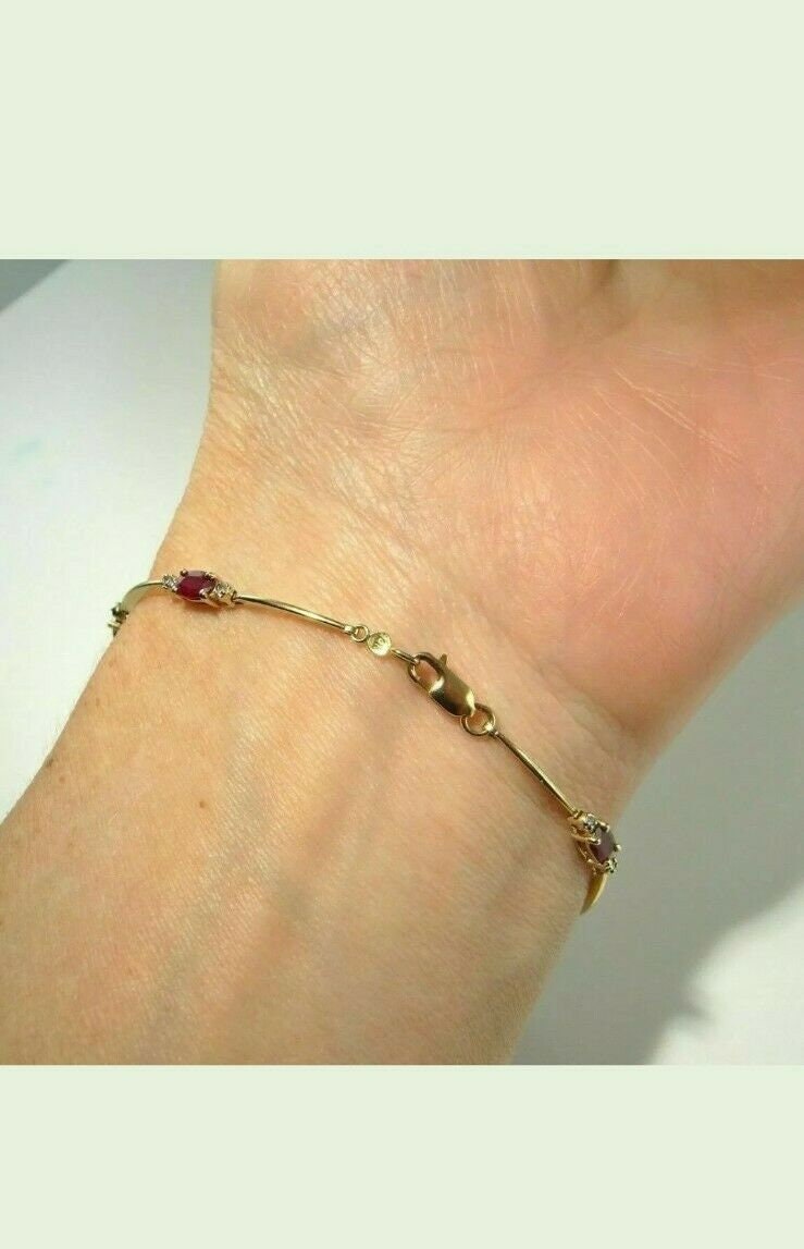 14K Gold Finish Ruby Tennis Bracelet/ruby & Diamond Tennis Etsy