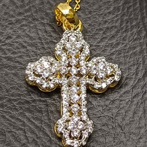 0.50カラット 模造ダイヤモンド クロスペンダント 14K イエローゴールドメッキ、クロスダイヤモンドネックレス、ソリッドゴールドクロス、十字架ペンダント