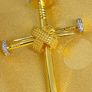 1.17Ct Round Cut Simulated Diamond Nail Cross Pendant 14k Yellow Gold Finish, Gift For Birthday