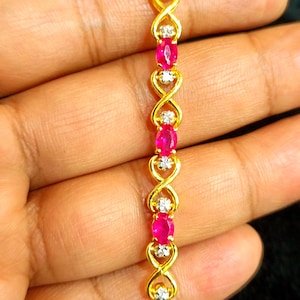 14k Gold Ruby Diamond Tennis Bracelet - 4.25ct Gemstone Bracelet