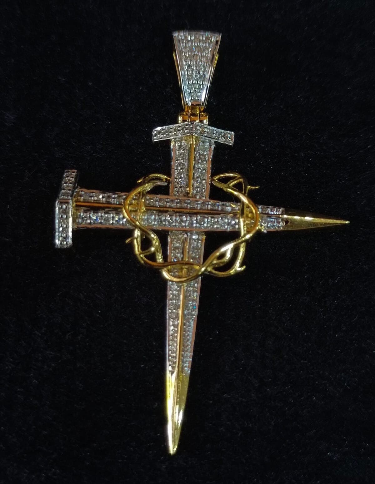 Unisex 10k Solid Yellow Gold Crown of Thorns Nail Cross Real Unisex 10k Solid Yellow Gold Crown of Thorns Nail Cross Real