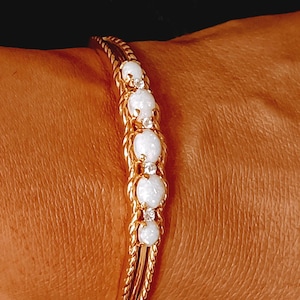 Oval Opal Bangle Bracelet: Simulated Diamond, 14k Gold Plated