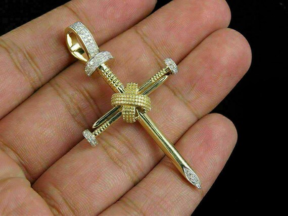 Round Cut Diamond Nail Cross Pendant 