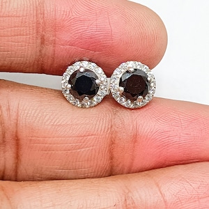 Boucles d'oreilles pour femmes avec halo de diamants noirs simulés de 1,50 carat en argent sterling 925, clou d'oreille en diamant, clous d'oreilles en diamants noirs et blancs