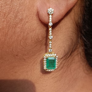 2.50Ct Simulated Colombian Emerald Dangle Earrings 14K Yellow Gold Over, Gift For Birthday, Anniversary Gift