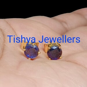 1ct 模造ブルーサファイア 925 スターリングシルバー スタッドピアス 14k ゴールドメッキ