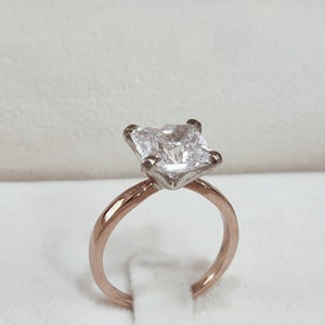 Princess Cut Simulated Diamond Ring: 925 Sterling Silver Rose Gold Plated