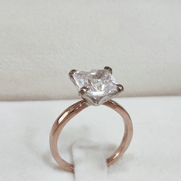4CT Princess Cut Solitaire Diamond 10K Rose Gold Plated Wedding Engagement,Anniversary Propose Band , Square Diamond Ring