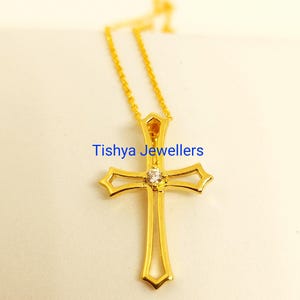 0.10ct Simulated Diamond Cross Pendant Necklace 14K Yellow Gold Finished, Moissanite Cross Necklace