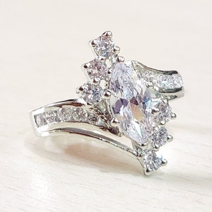 2 3/4ct Simulated marquise cluster engagement ring, 14k White Gold Plated, marquise diamond ring, marquise cut ring, marquise stone ring