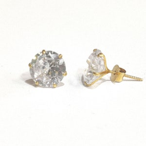 7.50 mm キュービックジルコニア ダイヤモンド 18K ソリッドゴールド イヤリング、スタッド イヤリング、ラウンドカット ダイヤモンド イヤリング、ソリティア ダイヤモンド イヤリング