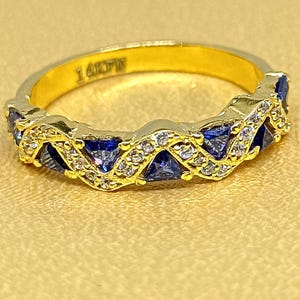 1.50Ct Simulated Trillion Cut Blue Tanzanite Ladies Ring 14K Yellow Gold Finish, Trilliant Blue Tanzanite Wedding Ring,  summer jewelry