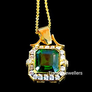 Square Emerald 14k Yellow Gold Over 3.50ct Simulated Diamond Pendant Stunning Necklace, gift for her