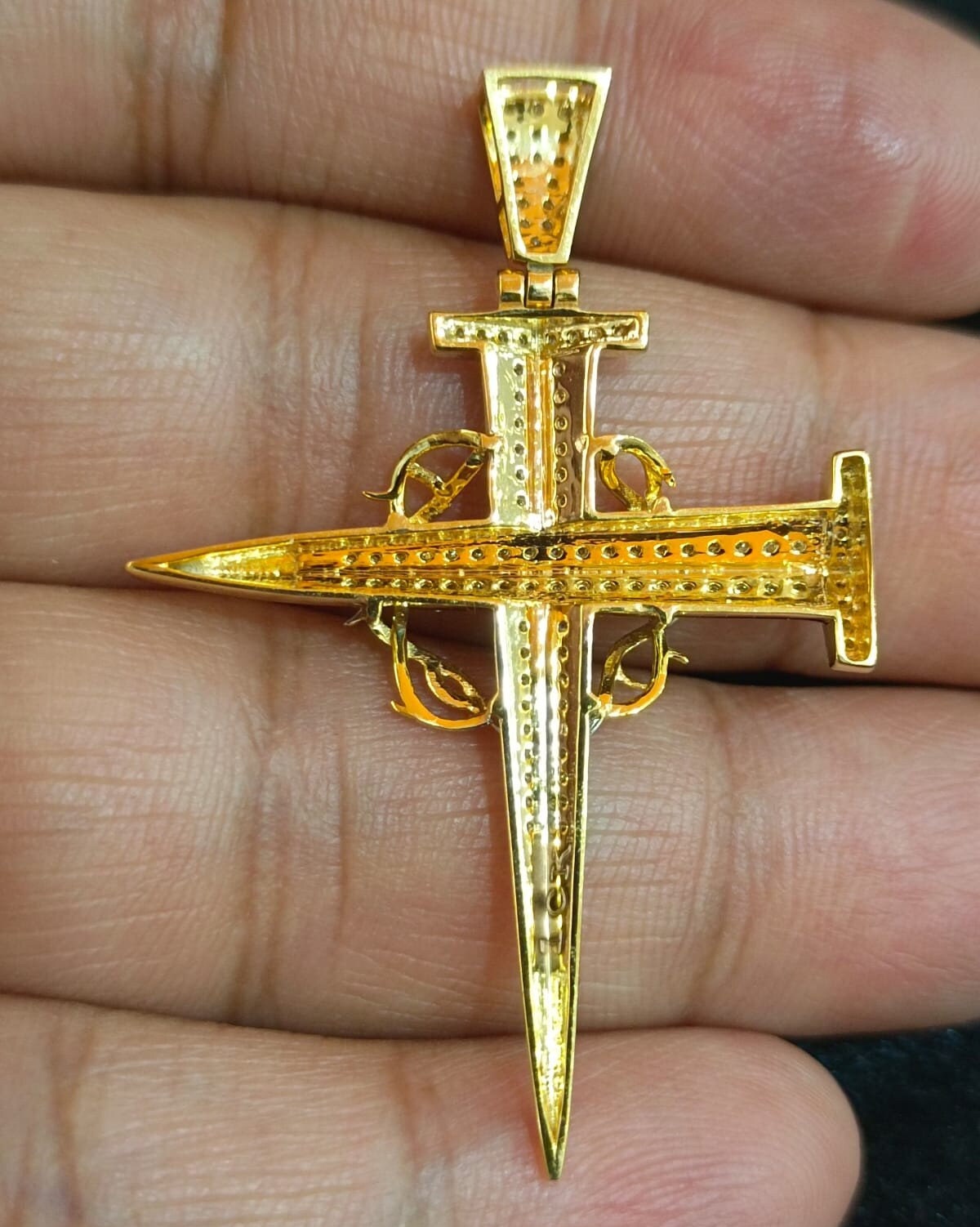 Unisex 10k Solid Yellow Gold Crown of Thorns Nail Cross Real Unisex 10k Solid Yellow Gold Crown of Thorns Nail Cross Real