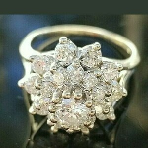 2.1 CT Vintage Diamond Flower Cluster 14k White Gold Over Cocktail Ring ...