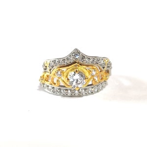 2ct Simulated Diamond Crown Bridal Set Ring 14K Two-Ton Gold Plated Ring