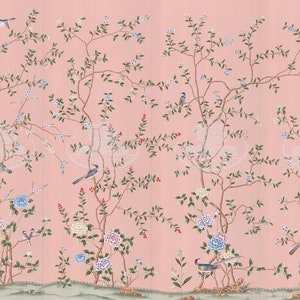 G-005 handgeschilderd chinoiserie-behang Grand View Garden op aangepast gekleurd papier