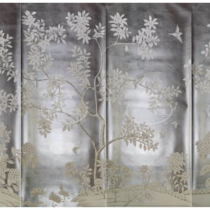 G-031 Lingering Garden on Silver Metallic Leaf ML-17