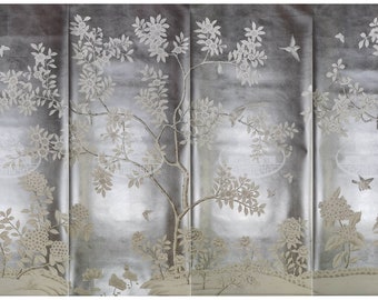 G-031 Lingering Garden on Silver Metallic Leaf ML-17