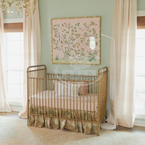 Decorazione murale per cameretta Chinoiserie – Uccelli botanici dipinti a mano su seta rosa / Decorazione per cameretta per bambina / Pannello 40"x36" DP-59