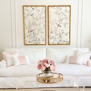 Reserved for Danielle: 24" by 42" Chinoiserie Handpainted Artwork on White Silk Without Frame