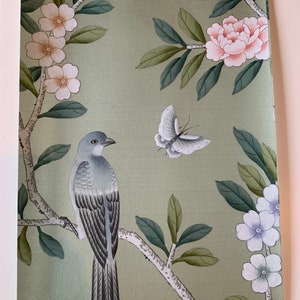 G-031 CAMPIONE in STOCK per carta da parati dipinta a mano Chinoiserie su seta filata verde SP-11