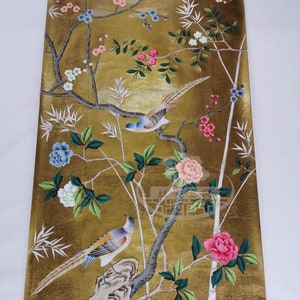 AUF LAGER für sofortige Lieferung: Handbemalte Chinoiserie-Kunsttafel 76 cm x 145 cm auf Blattgold