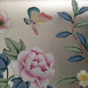 Campione IN MAGAZZINO per carta da parati dipinta a mano Chinoiserie 12" x 8" su ML-23