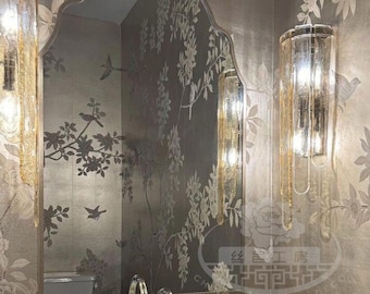 シノワズリ手描き壁紙 G-031 | シャンパンメタリックリーフ ML-25 に鳥