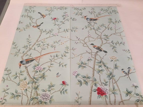 24 by 48 Chinoiserie Handpainted Artwork on Pale | Etsy