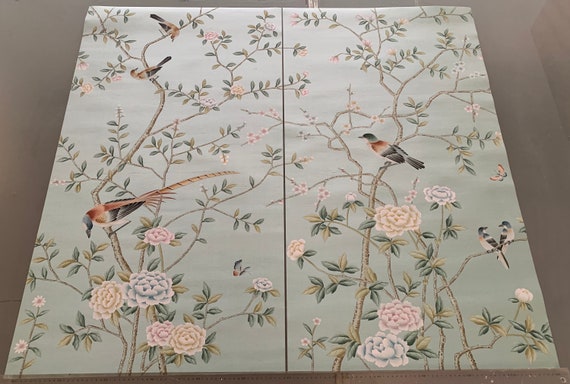 24 x 42 Chinoiserie Handpainted Artwork on Duckegg | Etsy