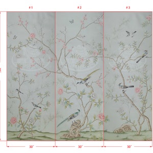 30" x 80" Chinoiserie Handpainted Artwork on Pale Blue Silk SP-30