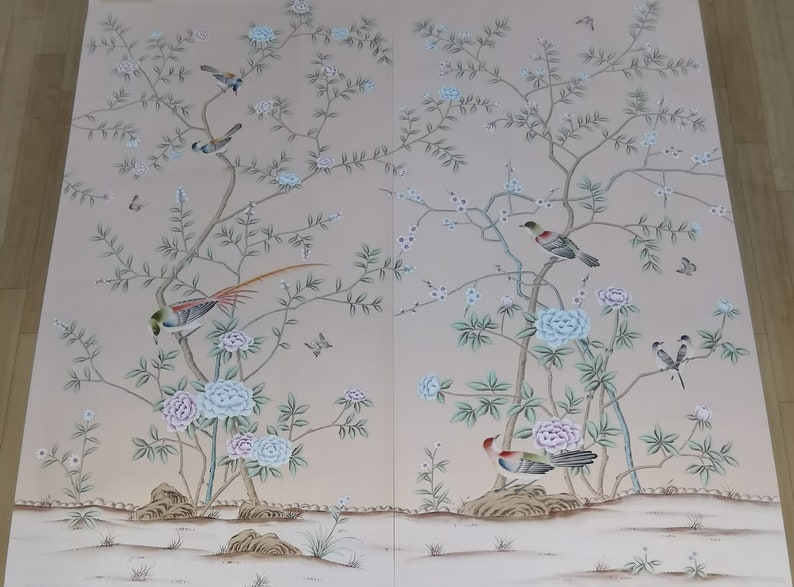 36 X 72 Chinoiserie Handpainted Artwork on Pink | Etsy