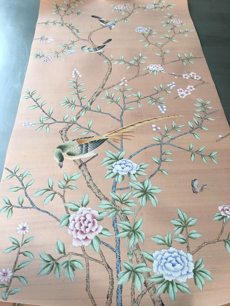 24 x 48 Chinoiserie Handpainted Artwork in Pale | Etsy