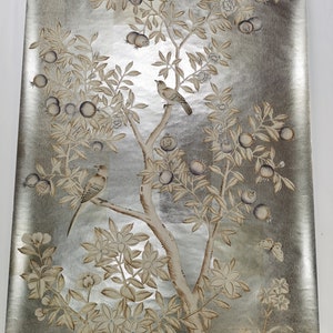 30“ x 45&quot; Chinoiserie Handpainted Artwork on Metallic Leaf ML-6