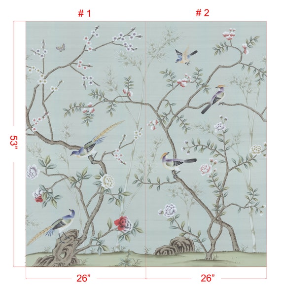 26 X 53 Chinoiserie Handpainted Artwork on Celadon | Etsy