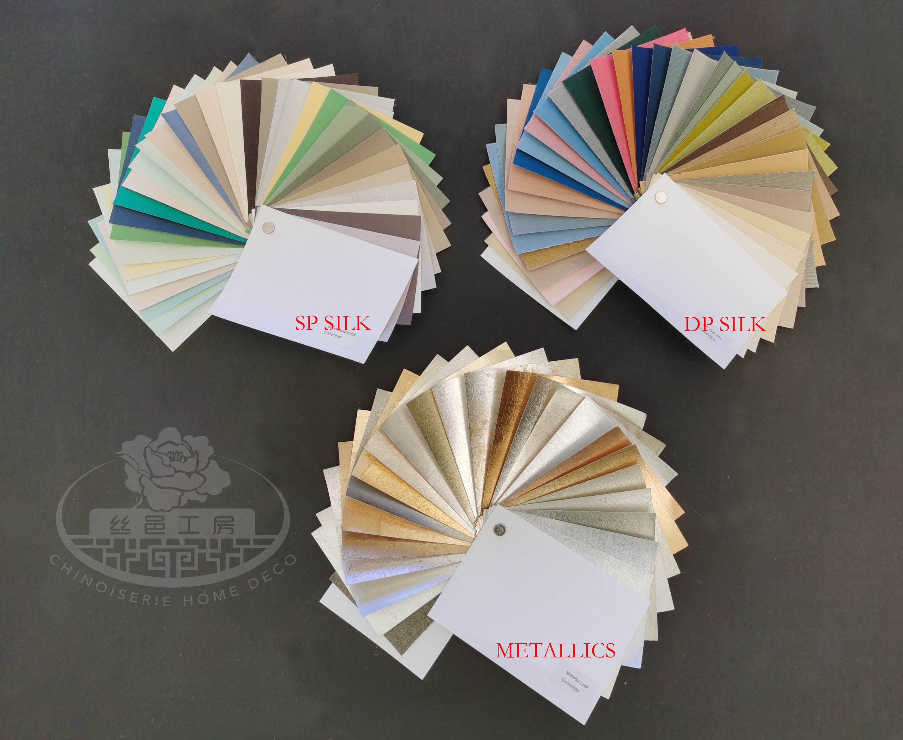 SP Spun Silk, DP Slub Silk & Metallic Color Swatch Swatches for Handpainted Wallpaper